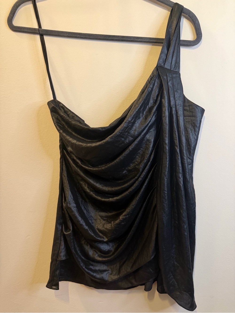 BCBGMaxAzria Black One-Shoulder Draped Evening Top